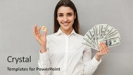  Presentation with money bitcoin - Slide deck enhanced with lots of money dollar bill background and a light gray colored foreground