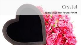  Presentation with heart flowers - PPT theme consisting of lots of pink tulips with heart - flowers and plants background and a white colored foreground