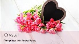  Presentation with heart flowers - PPT theme featuring lots of pink tulips with heart - flowers and plants background and a coral colored foreground