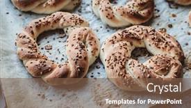  Presentation with turkish - Beautiful presentation design featuring lots-of-turkish-simits-freshly backdrop and a tawny brown colored foreground