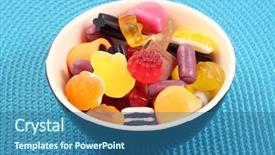  Presentation with jelly - Presentation theme featuring various jelly beans in bowl background and a ocean colored foreground