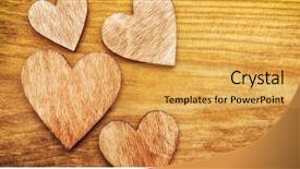  Presentation with wooden heart the slogan - Slide deck featuring lots of wooden hearts background and a yellow colored foreground