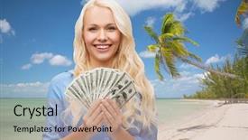  Presentation with people - Beautiful presentation theme featuring win lottery - finances and people concept backdrop and a coral colored foreground