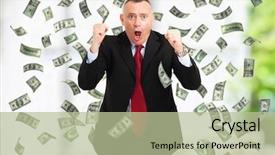  Presentation with lottery - PPT layouts consisting of lottery - happy man enjoying a rain background and a mint green colored foreground