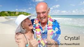  Presentation with lottery - Theme featuring lottery - happy senior couple at tropical background and a soft green colored foreground