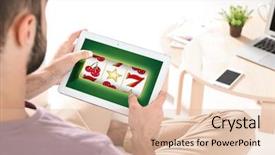  Presentation with tablet - Slide set consisting of lottery - man using tablet for playing background and a lemonade colored foreground
