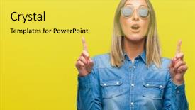  Presentation with young woman wearing boxer gloves - Slide set enhanced with lottery - young beautiful woman wearing sunglasses background and a yellow colored foreground