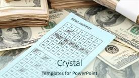  Presentation with lottery ticket - Cool new PPT theme with lottery ticket and money close backdrop and a cool aqua colored foreground