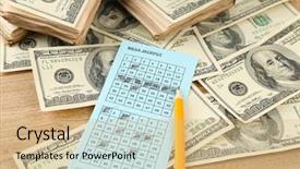  Presentation with lottery ticket - PPT theme having lottery ticket money and pencil background and a coral colored foreground