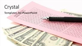  Presentation with lottery ticket - Beautiful slide deck featuring revenue profit sales finance concept backdrop and a light gray colored foreground