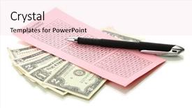  Presentation with lottery ticket - Cool new slide deck with lottery ticket with pen and money isolated on white backdrop and a lemonade colored foreground