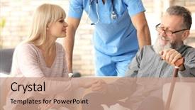  Presentation with caregiver - Colorful slide deck enhanced with oldage cane - caregiver with senior man backdrop and a coral colored foreground