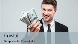  Presentation with cheerful - PPT layouts featuring lottery finance man - closeup of cheerful young businessman background and a ocean colored foreground