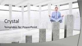  Presentation with growth chart - Amazing presentation design having calm businessman meditating in lotus pose against bar chart depicting growth backdrop and a white colored foreground