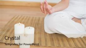  Presentation with white candles - Audience pleasing PPT theme consisting of lotus pose beside white candles backdrop and a  colored foreground