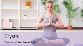  Presentation with young sing woman singing young - PPT layouts enhanced with lotus pose meditating in spa background and a  colored foreground