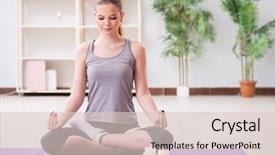  Presentation with young sing woman singing young - PPT theme having lotus pose meditating in spa background and a  colored foreground