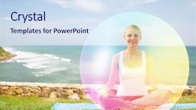  Presentation with spirituality - PPT theme enhanced with lotus pose with rainbow aura background and a sky blue colored foreground