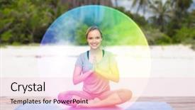  Presentation with beach rainbow - Colorful presentation design enhanced with lotus pose with rainbow backdrop and a lemonade colored foreground