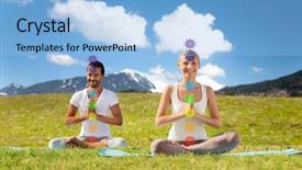  Presentation with spirituality - Presentation featuring lotus pose with seven chakra background and a light blue colored foreground