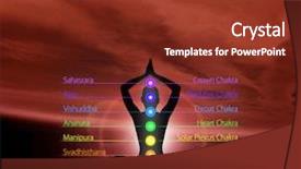  Presentation with buddhism - Colorful PPT layouts enhanced with lotus position colored chakra backdrop and a tawny brown colored foreground