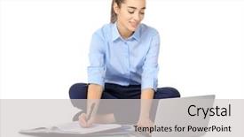  Presentation with young man holdng laptop on lap money - Amazing PPT layouts having lotus position on white background backdrop and a light gray colored foreground