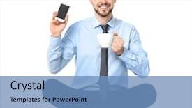  Presentation with hot and cold coffee cup - Presentation theme with lotus position on white background background and a teal colored foreground