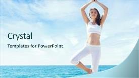  Presentation with wellbeing - Cool new PPT theme with meditation free - woman meditating in lotus position backdrop and a sky blue colored foreground