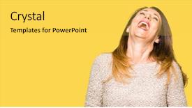  Presentation with arabian woman wearing hijab muslim - PPT theme enhanced with loud because funny crazy joke background and a yellow colored foreground