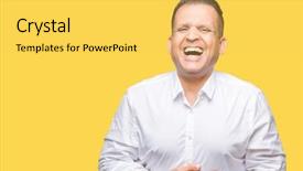  Presentation with elegant man in glasses optics - Theme enhanced with loud because funny crazy joke background and a  colored foreground