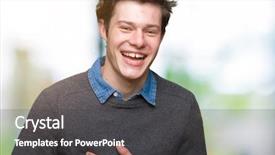  Presentation with elegant man in glasses optics - Slide deck with loud because funny crazy joke background and a  colored foreground