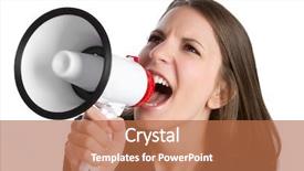  Presentation with woman and drugs - PPT layouts enhanced with loud person - angry woman yelling into megaphone background and a  colored foreground