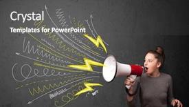  Presentation with cute - PPT theme consisting of loud person - cute girl shouting into megaphone background and a dark gray colored foreground