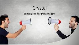  Presentation with two men climbing - Audience pleasing slide set consisting of loud person - two young men shouting backdrop and a light gray colored foreground