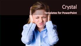  Presentation with noise - Beautiful slides featuring loud person - young attractive female in blue backdrop and a wine colored foreground