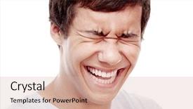  Presentation with hispanic - Slide deck featuring loud with closed eyes - laughter background and a soft green colored foreground