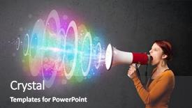  Presentation with energy simulation - Cool new PPT theme with loudspeaker and colorful energy beam backdrop and a dark gray colored foreground