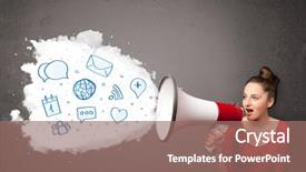  Presentation with alarm - Beautiful presentation design featuring loudspeaker and modern blue icons backdrop and a coral colored foreground