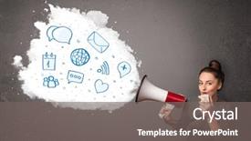  Presentation with modern - Presentation design enhanced with loudspeaker and modern blue icons background and a gray colored foreground