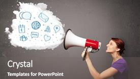  Presentation with modern - Cool new PPT theme with loudspeaker and modern blue icons backdrop and a gray colored foreground