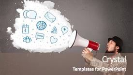  Presentation with modern - PPT theme featuring loudspeaker and modern blue icons background and a violet colored foreground