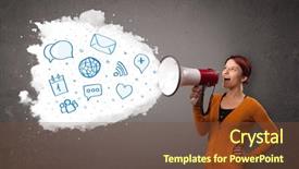  Presentation with modern - PPT theme with loudspeaker and modern blue icons background and a tawny brown colored foreground