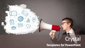  Presentation with modern - Audience pleasing presentation theme consisting of loudspeaker and modern blue icons backdrop and a gray colored foreground