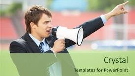  Presentation with stadium - Audience pleasing PPT theme consisting of loudspeaker at athletic stadium backdrop and a  colored foreground