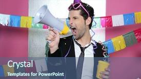  Presentation with happy holiday - Presentation theme with loudspeaker crazy party man shouting background and a ocean colored foreground