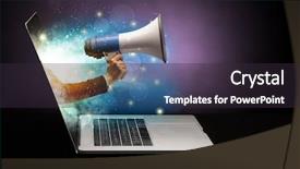  Presentation with sparkling - Presentation theme having loudspeakers - hand with loudspeaker coming background and a wine colored foreground