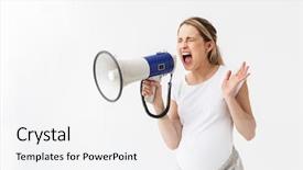  Presentation with pregnant woman - Audience pleasing presentation design consisting of loudspeakers - image of a screaming beautiful backdrop and a  colored foreground