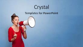  Presentation with speaking - Amazing presentation theme having loudspeakers - person speaking in loudspeaker backdrop and a light blue colored foreground