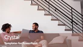  Presentation with lounge - Colorful PPT theme enhanced with lounge - couple sitting on sofa backdrop and a coral colored foreground