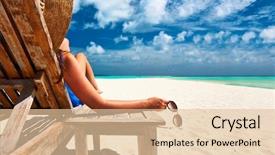  Presentation with beautiful skin and beach - Presentation design enhanced with lounge - woman at beautiful beach holding background and a lemonade colored foreground